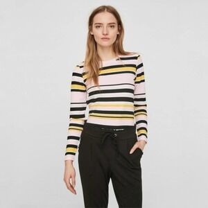 Noisy May Side Split Striped Long Sleeve Top Size Large